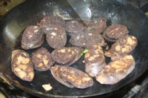 black pudding in the pan